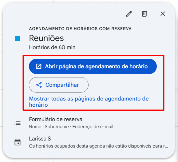 Google Agenda - compartilhar agendamento